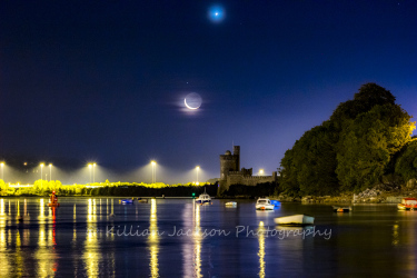 crescent moon, moon, venus, blackrock, blackrock castle, cork, cork city, ireland, river, river lee