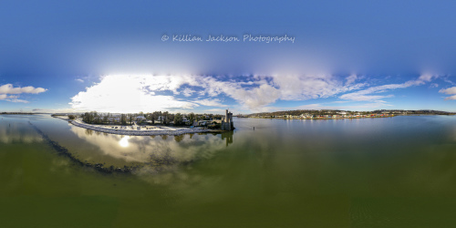 360, drone, mavic 2 pro, snow, blackrock, blackrock castle, cork, cork city, ireland, river, river lee