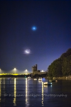 crescent moon, moon, venus, blackrock, blackrock castle, cork, cork city, ireland, river, river lee