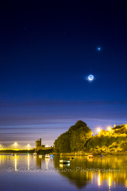 mercury, mars, crescent moon, moon, venus, blackrock, blackrock castle, cork, cork city, ireland, river, river lee