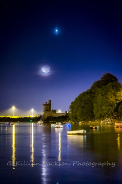 crescent moon, moon, venus, blackrock, blackrock castle, cork, cork city, ireland, river, river lee