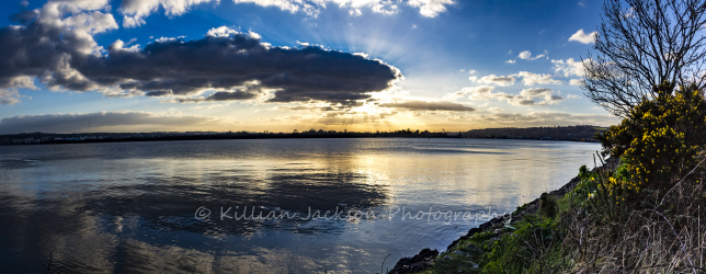 lough mahon, crepuscular rays, cork, cork city, ireland, river, river lee