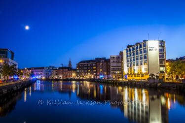 cork, city, river, lee, ireland, blue hour